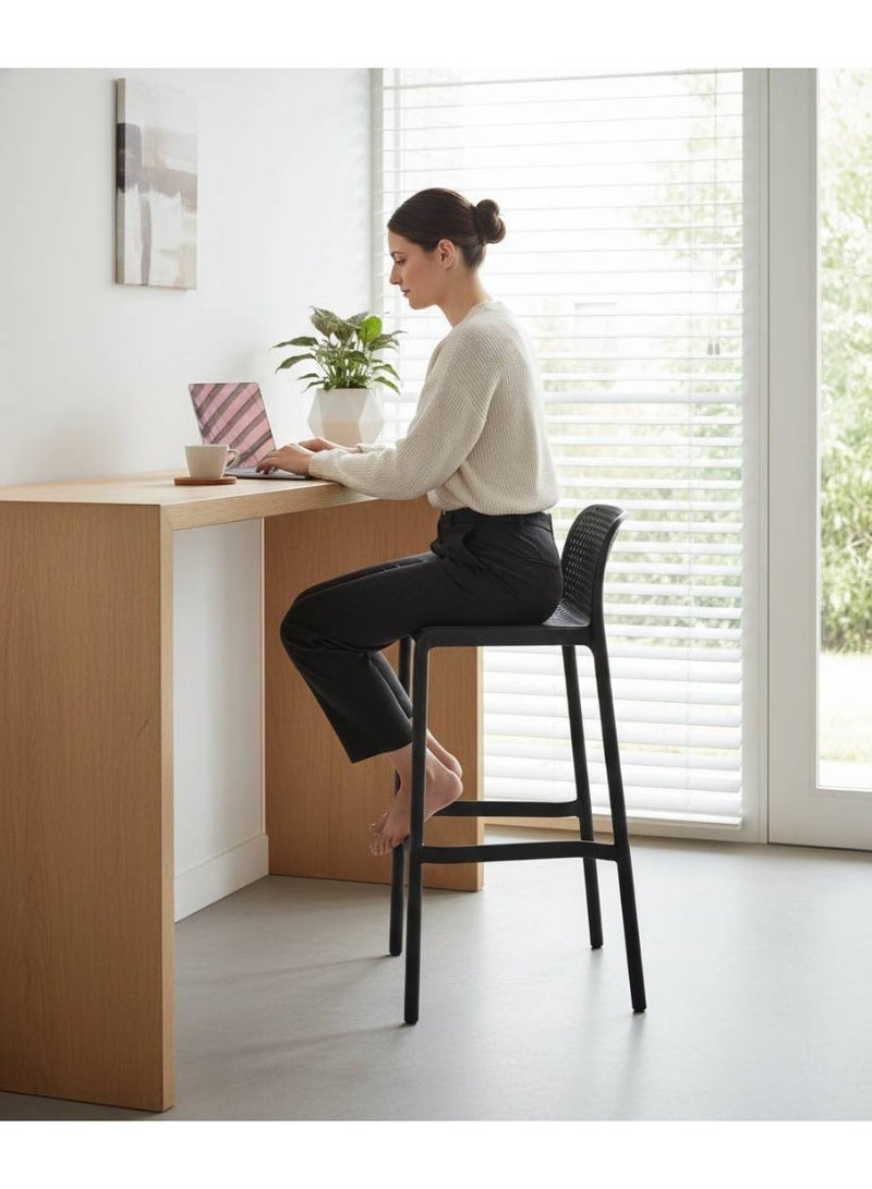 كرسي بار مع مسند ظهر، كرسي بار بتصميم عصري مع مسند للقدمين، كرسي بار مستقر وبسيط التصميم لغرفة المعيشة وغرفة الحفلات ومطبخ المطبخ، أسود 40x50x75 سم - Image 2